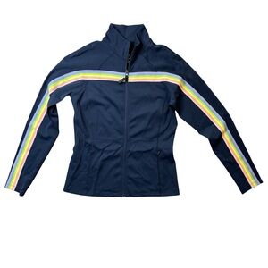 PURITY ACTIVE Women’s Navy Full Zip Jacket with Pastel Rainbow Stripes